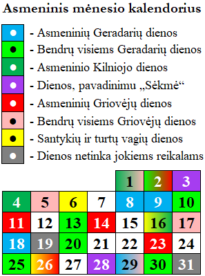 Asmeninis mėnesio kalendorius su tekstu